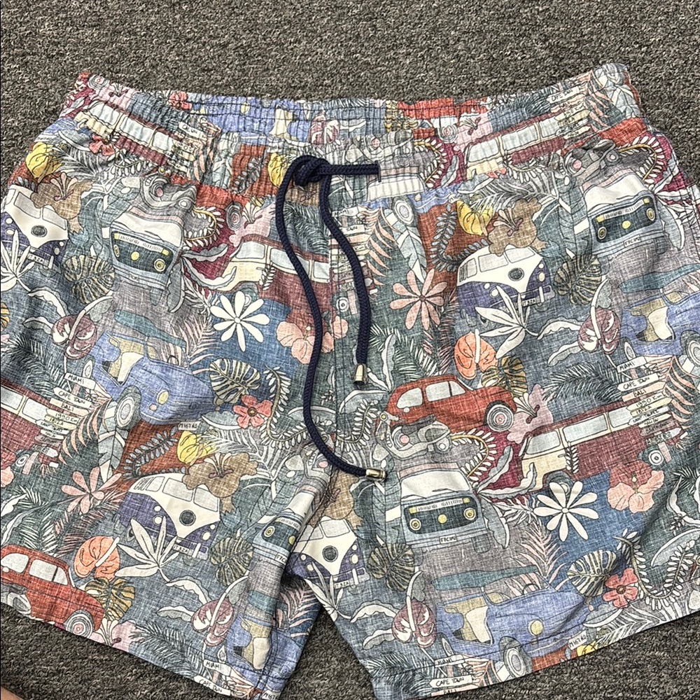 Vintage Car Print Swim Trunks